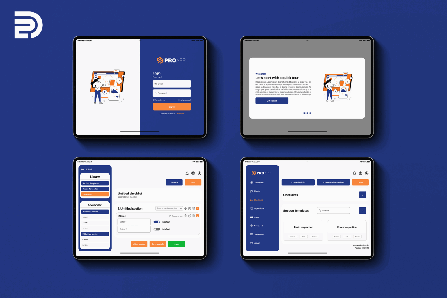 UI Design for ProApp, SelcaSoft ApS
